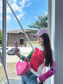 Versatile Sports Style Heart Shape Nylon Tote Bag - Pink - View 3