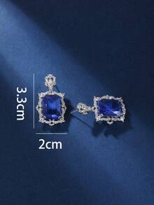 1 对奢华时尚闪亮方晶锆石女士耳环，搭配时尚晚礼服，流行个性化耳坠首饰 - 藍色 - 查看 3