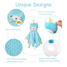 禮物,毯子,嬰兒襁褓毯,新生兒禮物,男嬰毯子,3 件套帶磨牙環和圍兜的紋理毯子,可愛的新生兒禮物（26*26 厘米,藍色） - 藍色 - 查看 4