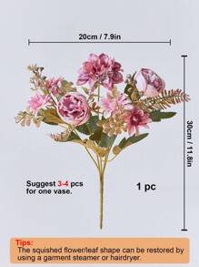 1pc Artificial Flowers Fake Peony Silk Dahlia Daisy Bouquet Decor Plastic Realistic Flower Arrangements For Home Wedding Table Centerpieces Decoration Easter - Pink - View 2
