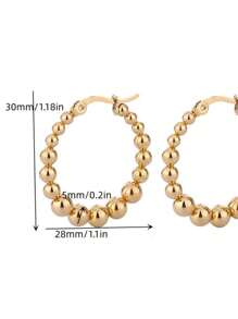 1pair 18k Stainless Steel Ball Bead Hoop Earrings - Gold - View 2
