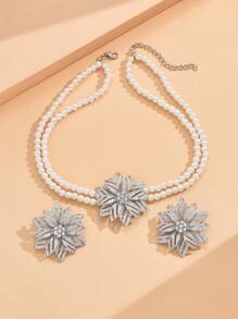 2入組復古優雅珍珠項鍊和耳環套裝，歐美風格，青蘋果綠雙層鎖骨鏈，女士珠寶，項鍊和耳環套裝，另有3入組和單項鍊類別可選