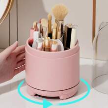 1pc Rotating Makeup Brush Holder For Cosmetic Storage With Dustproof Box - Pink - View 6