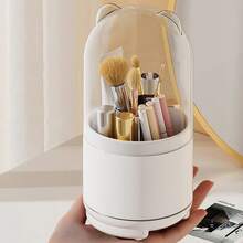 1pc Rotating Makeup Brush Holder For Cosmetic Storage With Dustproof Box - Pink - View 5