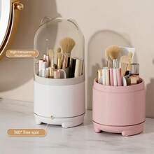 1pc Rotating Makeup Brush Holder For Cosmetic Storage With Dustproof Box - Pink - View 4