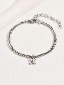 1件簡約舒適的不銹鋼小寫26個字母手鍊,適用於女性日常生活 - 銀色 - 查看 3