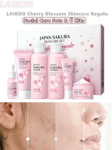 LAIKOU Laikou Cherry Blossom Skincare Set 6 Gift Set Cherry Blossom Facial Moisturizing And Moisturizing Japan Sakula Skincare Set,Cherry Blossom Skincare Set,Skincare Gift Set For Teenage Girls - Cleanser,Serum,Eye Cream,Essence Cream,Facial Care Sets & Kits,Travel Set For All Skin Types 6 Piece Skin Care Set, Women's Facial Care Set, Skin Care Gift Set, Cherry Blossom Extract Facial Care Set, Cherry Blossom Extract Tool Cherry Tree, Gift Set For Girls, Sakura Moisturizing Skin Care Set (Pink) - Pink - View 1