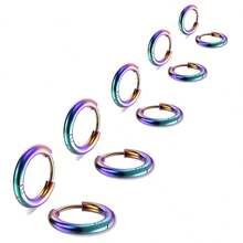 1對/5對時尚簡約朋克不鏽鋼盤旋式耳環,適合男女日常佩戴,尺寸有8mm/10mm/12mm/14mm/16mm可選 - 彩色的 - 查看 11