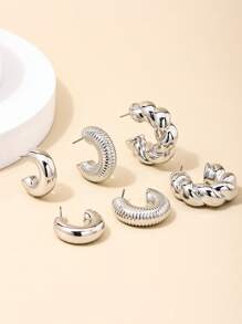 3對/組女士極簡扭曲設計耳環,適合日常穿搭和禮物贈送 - 麻花造型 - 查看 10