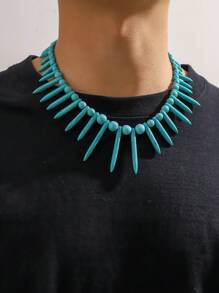 1條長款男士串珠綠松石項鏈,分離式圓珠,波希米亞復古風格陳述珠寶 - 綠松石色 - 查看 1