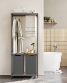 Laundry Basket, 2-Section Laundry Hamper With Pull-Out And Removable Liners, Clothes Rail, 2 X 12.1 Gallons, 28.7 X 13 X 69.7 Inches, Gray, Black - Grey - View 2