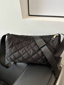 1pc Fashionable Diamond Pattern Down-Filled Bag For Teenage Girls, Simple Dumpling-Shaped Crossbody Shoulder Handbag With Large Capacity For Daily Activities - Black - View 5