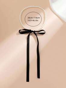 1入法式復古風格緞帶蝴蝶結仿珍珠鎖骨項鍊,適用於女性diy珠寶配件