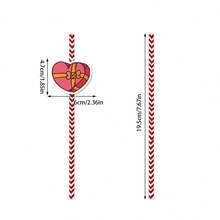 24pcs Valentine's Day Themed Red Heart Paper Straws, Wedding Party Supplies, Disposable Straws For Beverages, Cocktails, Engagement, Birthday, Mother's Day, Home Party - Red - View 4