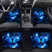 4pcs/Set Butterfly Printed Car Floor Mats, Car Front & Rear Seats Floor Mats, Car Interior Accessories, For Most Cars, Sedans, SUVs, Van - Blue - View 1