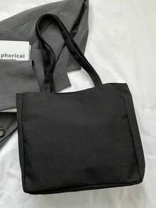 Canvas Tote Bag, Shoulder Bag, Casual Large Capacity Multi-Pocket Cloth Bag, Work Handbag - Black - View 4