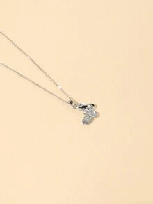 1pc Fashionable & Elegant Butterfly Pendant Necklace With Rhinestones For Women - Silver - View 1