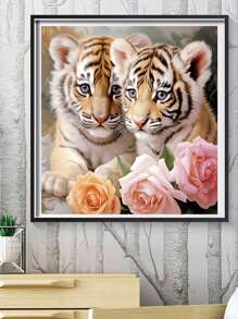 1 件 5d 鑽石畫刺繡套件兩個老虎圖像,鑽石裝飾,馬賽克藝術品,適合初學者成人。圓形全鑽石 Dotz 油漆按編號 Diy 套件,生日禮物,非常適合家居裝飾和房間牆壁裝飾 - 彩色 - 查看 1