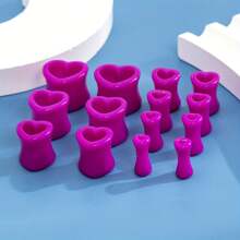 14pcs Acrylic Heart Shaped Ear Stretching Jewelry, Multicolor, Suitable For Women's Daily Wear - Heart-shaped - View 9