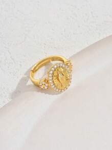 1pc New Arrival European And American Style Delicate Mary Pattern Flower Design Unisex Ring With Micro Paved Cubic Zirconia For Daily Wear, Work, And Parties - Personalized Virgin Ring - View 3