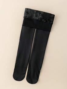 1 件装女童冬季保暖内衬厚舞蹈袜，柔软亲肤 - 黑色 - 查看 1