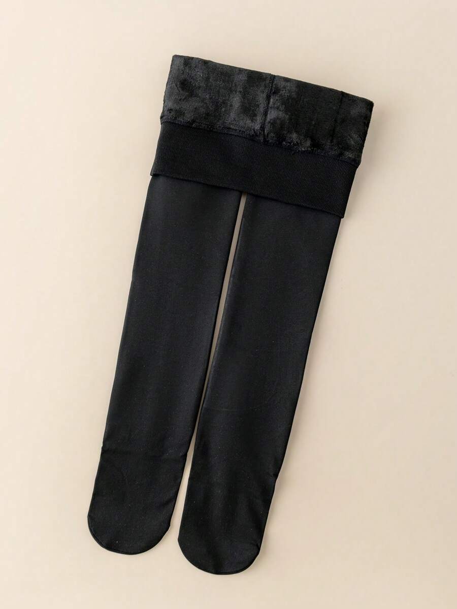 1 件装女童冬季保暖内衬厚舞蹈袜，柔软亲肤 - 黑色 - 查看 1