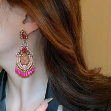 1對925銀針復古時尚耳墜,帶有滴形花,流蘇和元素,適合女性日常佩戴和節日禮物 - 彩色 - 查看 10