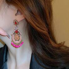 1對925銀針復古時尚耳墜,帶有滴形花,流蘇和元素,適合女性日常佩戴和節日禮物 - 彩色 - 查看 8