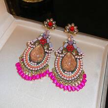 1對925銀針復古時尚耳墜,帶有滴形花,流蘇和元素,適合女性日常佩戴和節日禮物 - 彩色 - 查看 5