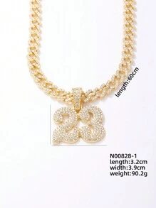 1pc Personalized Men's Europe And America Style Fully Rhinestone Decorated Number 23 Pendant Stainless Steel Chain Necklace For Hip Hop Clothing - Multicolor - View 10