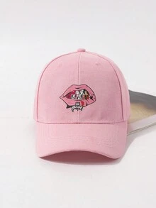 1 件男女通用四季唇形刺繡棒球帽,情人節限量版,情侶帽 - 粉色 - 查看 3