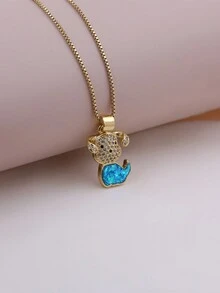 2023 New Design Luxury Plated Gold Cubic Zirconia Sparkling Butterfly Dog Eyes Moon Virgin Pendant Necklace Women Fashion  Jewelry - Blue - View 3