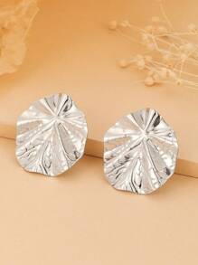 1 Par De Aretes Con Forma De Hoja Dorada Para Mujer - Plateado - Ver 8