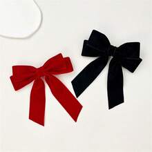 1個女士純色絨布大蝴蝶結頭髮圈,配有流蘇和按扣,適合日常佩戴、家庭、通勤、休閒、約會和派對,襯托衣服的髮飾禮物 - 彩色 - 查看 8