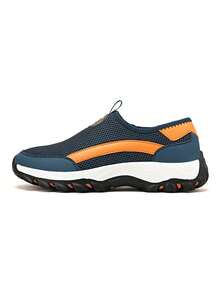 1對男士皮革防水輕便鞋底平跟運動鞋，採用鞋帶設計，透氣柔軟，適合攀登、狩獵、戶外徒步旅行或跑步等運動。 - 藍色 - 查看 3