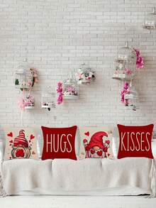 4入組彩色聚酯纖維小矮人＆心形＆字母印花情人節枕套 - 彩色 - 查看 6
