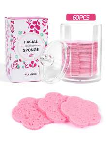 MAANGE 60pcs Hình bông hoa Nén Mặt Rửa Bột Puff Với Trong suốt Hộp trữ , Mềm mại Và Thân thiện với da Khuôn mặt , Dụng cụ Trang điểm Dễ Mang Cho du lịch - Hồng - Xem 3