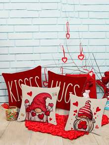 4入組彩色聚酯纖維小矮人＆心形＆字母印花情人節枕套 - 彩色 - 查看 7