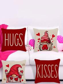 4入組彩色聚酯纖維小矮人＆心形＆字母印花情人節枕套 - 彩色 - 查看 4