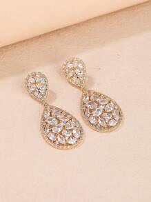 1對奢華立體鑽石長吊墜耳環,適用於婚禮晚會珠寶飾品 - 金色 - 查看 1