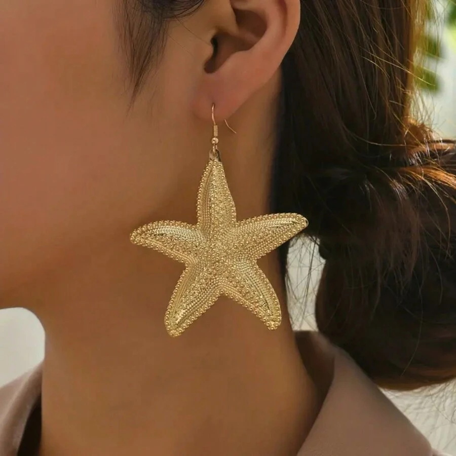 Fashionable & Versatile Starfish Dangle Earrings - Yellow Gold - View 1