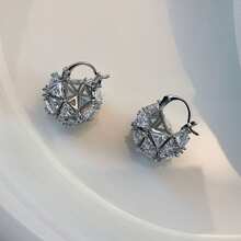 獨具時尚與奢華感的三角形立體氧化鋯鋼籃造型女式耳環,復古精緻的北歐風耳環 - 金色 - 查看 3