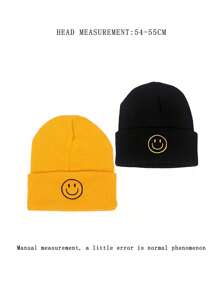 2 件裝兒童刺繡笑臉 Y2k 風格輕盈透氣時尚針織帽子,適合日常休閒和戶外穿著 - 彩色 - 查看 3