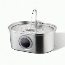 1入組3.2l/108盎司貓咪水泉,不銹鋼自動寵物飲水碗,配備水位窗口,超靜音泵送水給貓狗,喝水器貓餵食用具 - 灰色 - 查看 12