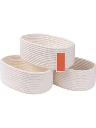 手工编织绳椭圆形储物篮，小型悬挂编织篮，适用于客厅、卧室、游戏室、零食、DIY 绳编织篮、节日装饰、礼品、玩具收纳，适合返校