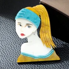 1入經典復古風格帶女孩造型的亞克力胸針