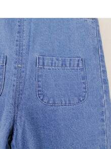 1件幼兒女童休閒牛仔背帶褲,適用春秋季節 - 藍色 - 查看 5