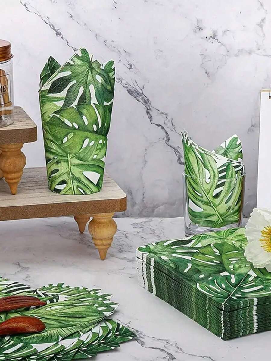 20pcs, Tropical Palm Leaf Guest Napkins Square, Disposable Paper