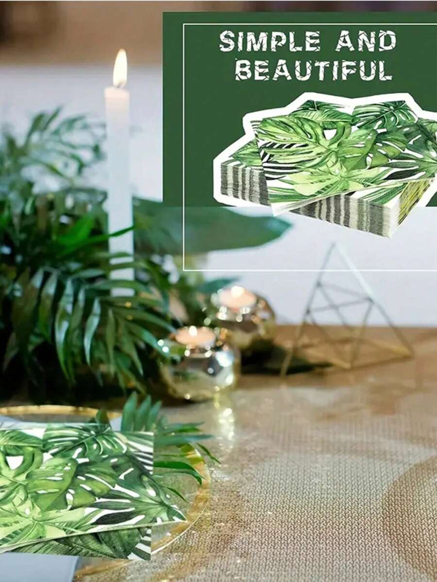 20pcs, Tropical Palm Leaf Guest Napkins Square, Disposable Paper