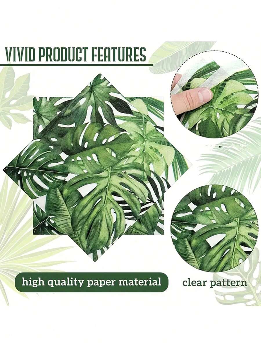 20pcs, Tropical Palm Leaf Guest Napkins Square, Disposable Paper